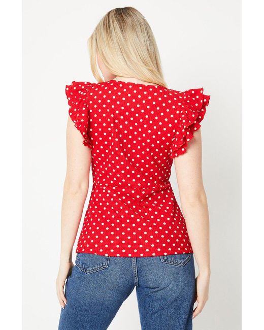 Dorothy Perkins Red Frill Sleeve Empire Seam Top