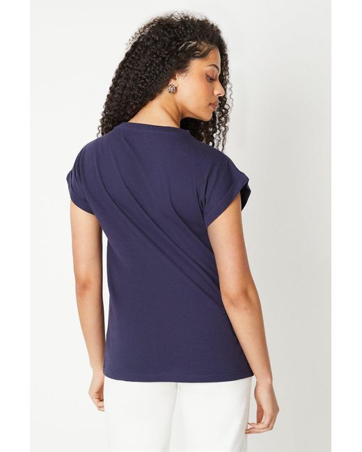 Dorothy Perkins Blue Tall Cotton Roll Sleeve T-shirt