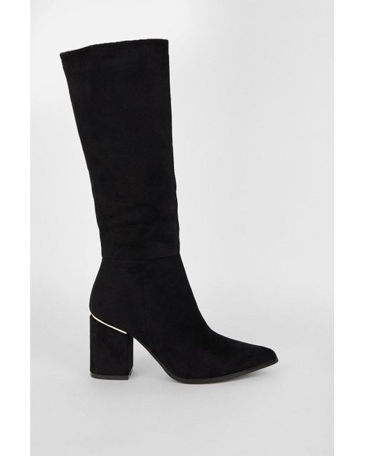 Dorothy Perkins Black Kitty Pointed Toe Knee High Boots
