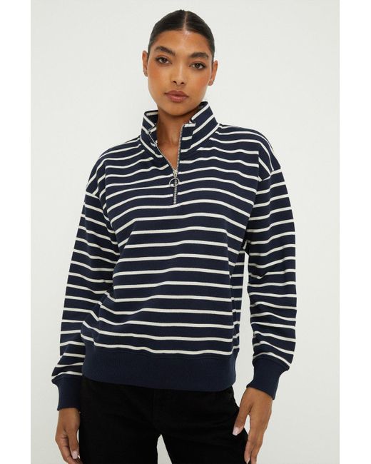 Dorothy Perkins Blue Half Zip Stripe Sweatshirt