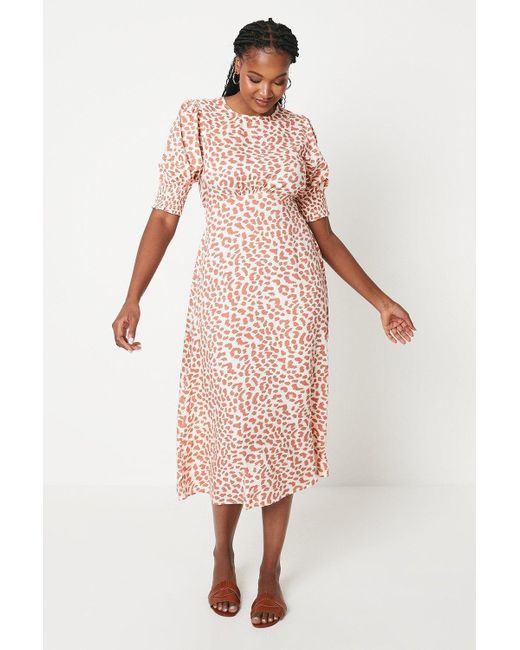 Dorothy Perkins Pink Short Sleeve Shirred Cuff Midi Dress