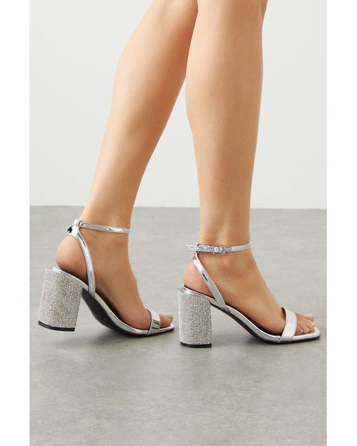 Dorothy Perkins Metallic Wide Fit Glossy Sparkly Block Heel Sandals