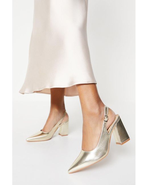 Dorothy Perkins White Biddy High Block Heel Pointed Slingback Court Shoes