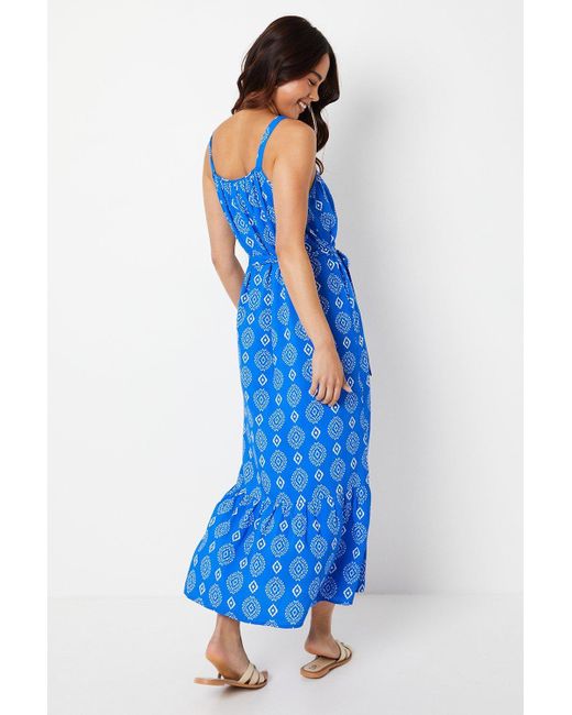 Dorothy Perkins Blue Petite Tile Tiered Pocket Midi Dress