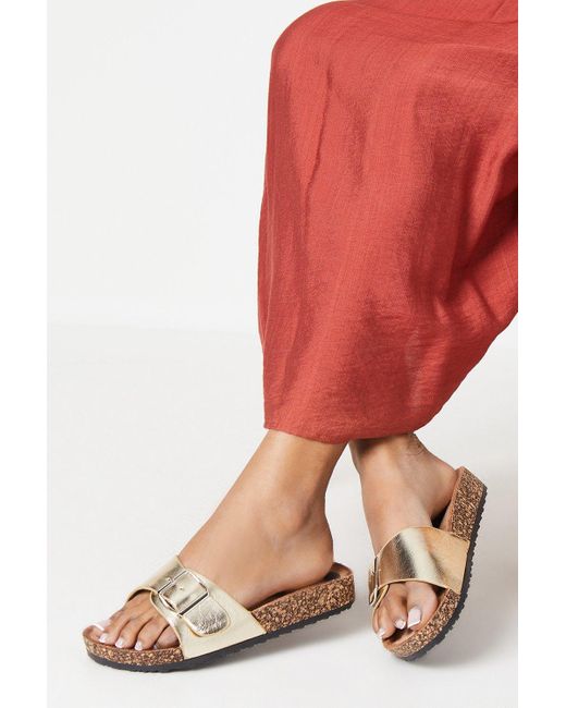 Dorothy Perkins Pink Farris Metallic Buckle Strap Footbed Slider Sandals