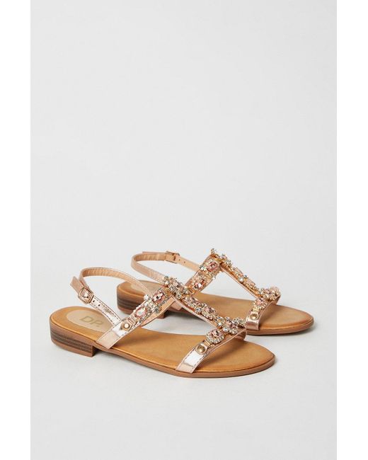 Dorothy Perkins Natural Fifi Jewel Detail Flat Sandals