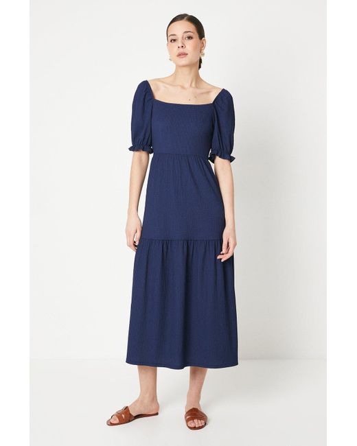 Dorothy Perkins Blue Puff Sleeve Tiered Midi Dress