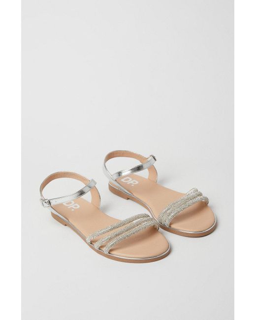 Dorothy Perkins Natural Wide Fit Fern Embellished Flat Sandals