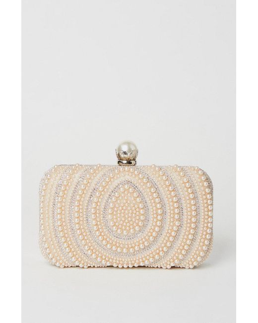 Dorothy Perkins Natural Theadora Pearl And Diamante Box Clutch Bag
