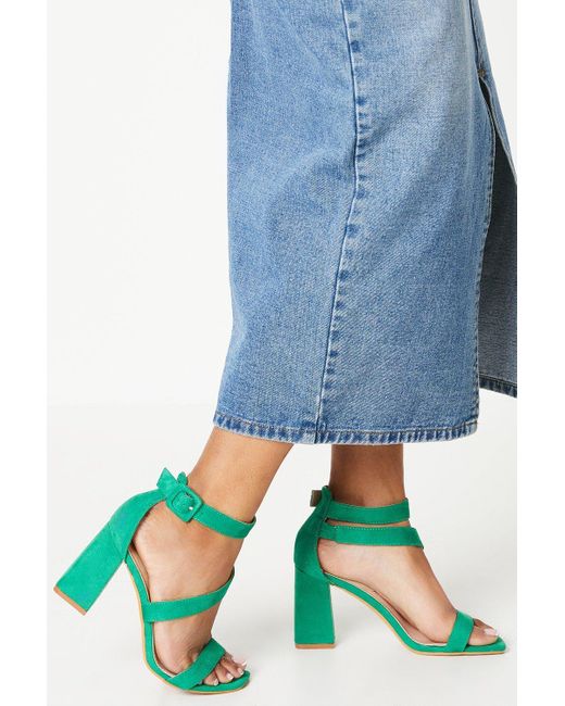 Dorothy Perkins Blue Shae Asymmetric High Block Heeled Sandals