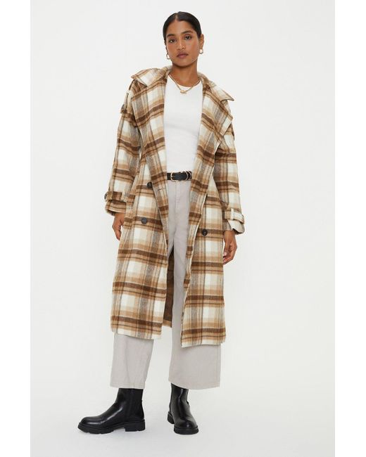 Dorothy Perkins Natural Checked Longline Double Breasted Coat