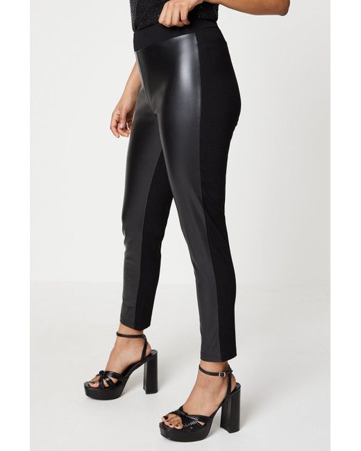 Dorothy Perkins Black Petite Faux Leather Front Skinny Trouser