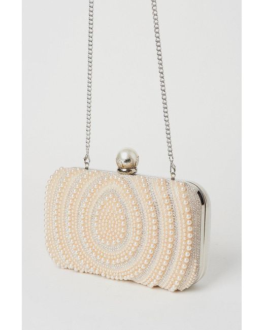 Dorothy Perkins Natural Theadora Pearl And Diamante Box Clutch Bag
