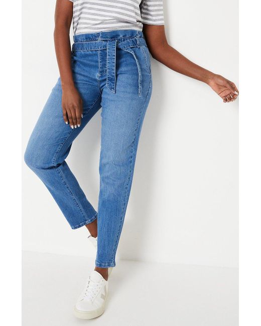 Dorothy Perkins Blue Paperbag High Rise Button Detail Jeans