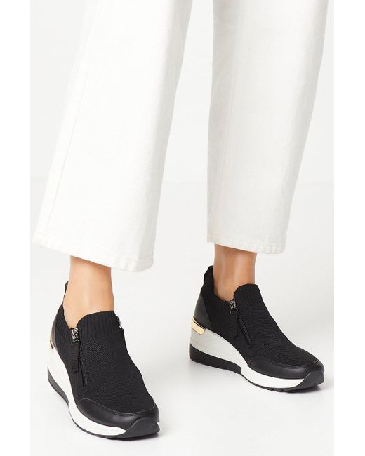 Dorothy Perkins White Faith: Gelina Double Zip Knitted Wedge Trainers