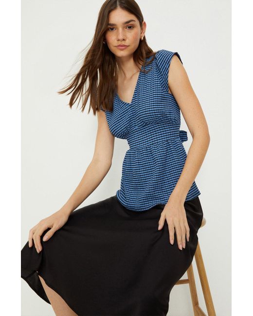 Dorothy Perkins Blue Frill Tie Back Gingham Top