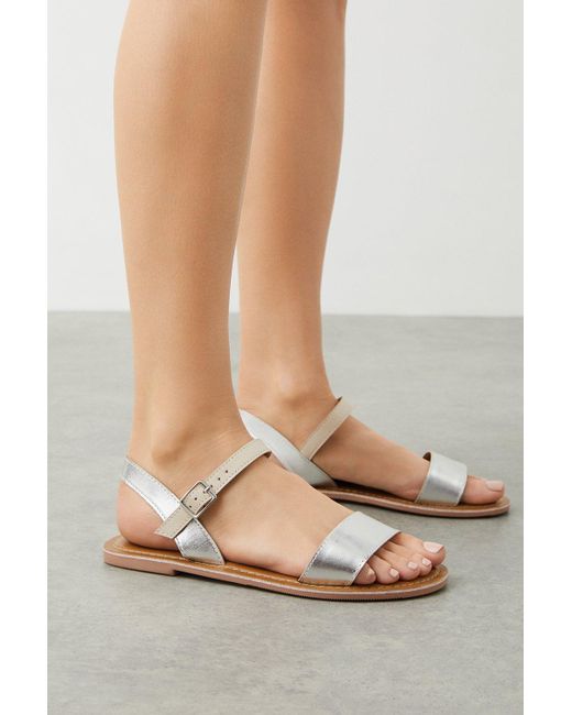 Dorothy Perkins Metallic Good For The Sole: Wide Fit Marian Leather Flat Sandals