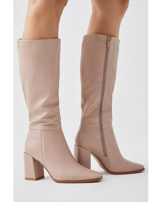 Dorothy Perkins Pink Kristen Square Toe Clean Knee High Boots