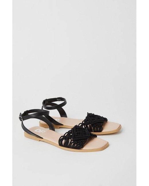 Dorothy Perkins Black Fiyas Macrame Flat Sandals