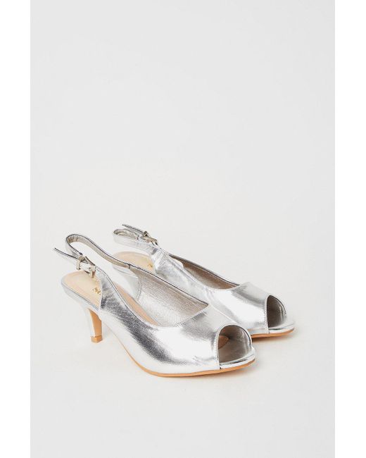 Dorothy Perkins Metallic Good For The Sole: Wide Fit Evelyn Peep Toe Sling Back Heeled Sandals