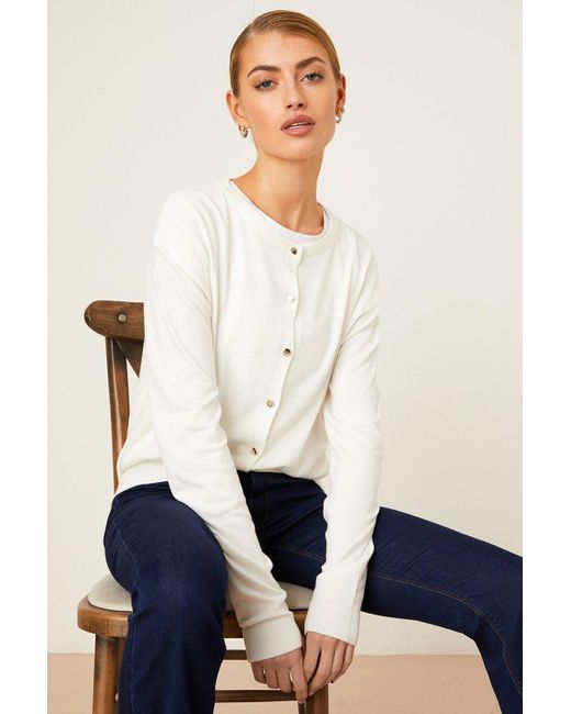 Dorothy Perkins White Button Through Crew Neck Knitted Cardigan