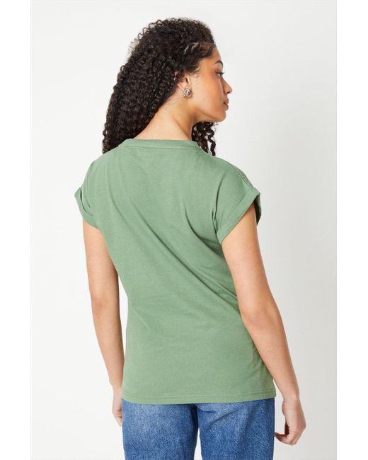 Dorothy Perkins Green Tall Cotton Roll Sleeve T-shirt