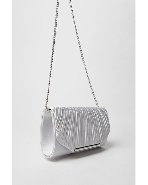 Dorothy Perkins White Bailey Satin Rouched Clutch Bag