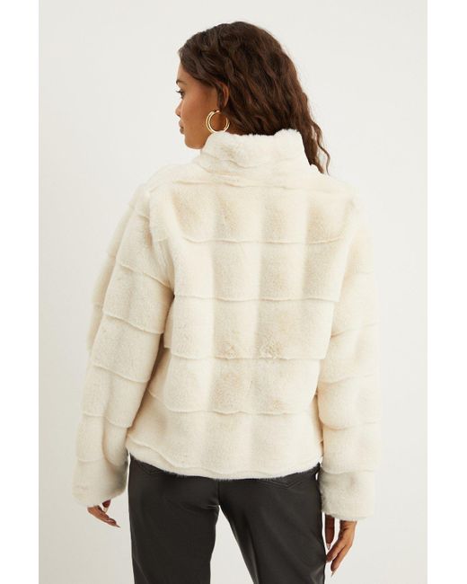 Dorothy Perkins Natural Petite Zip Through Faux Fur Coat