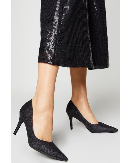 Dorothy Perkins Black Daphne Glitter Pointed Stiletto Court Shoes