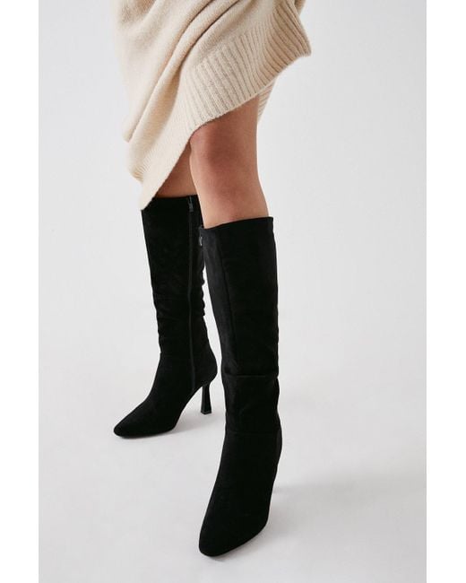 Dorothy Perkins Black Kristina Knee High Pointed Ruched Boots