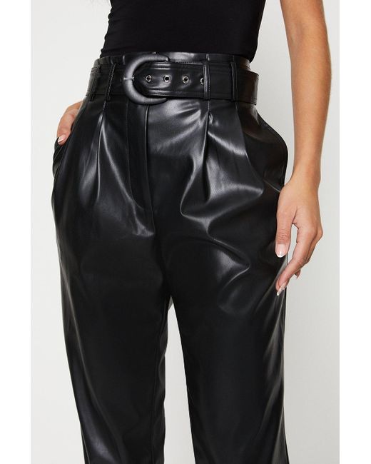 Dorothy Perkins Black Tall Faux Leather Belted Slim Leg Trouser