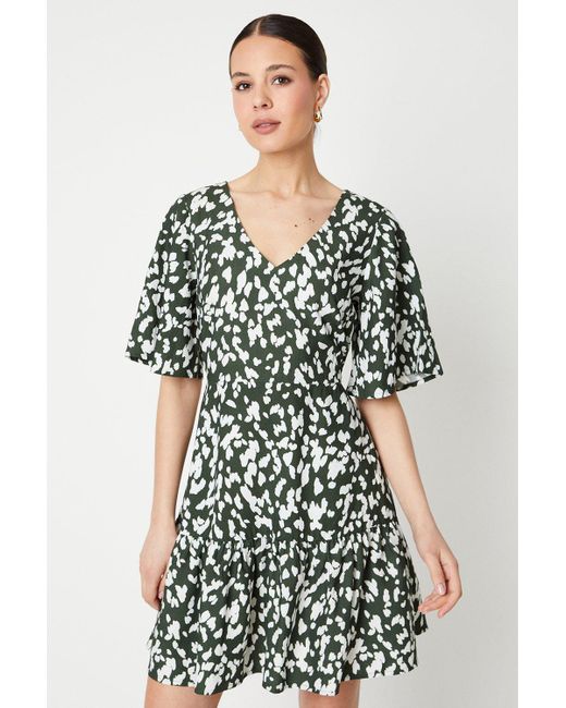 Dorothy Perkins Green Abstract Frill Sleeve Tiered Mini Dress