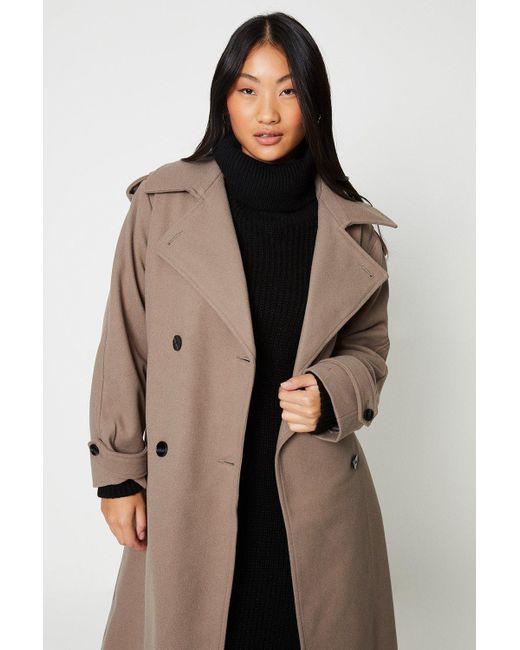 Dorothy Perkins Natural Petite Belted Wool Trench Coat