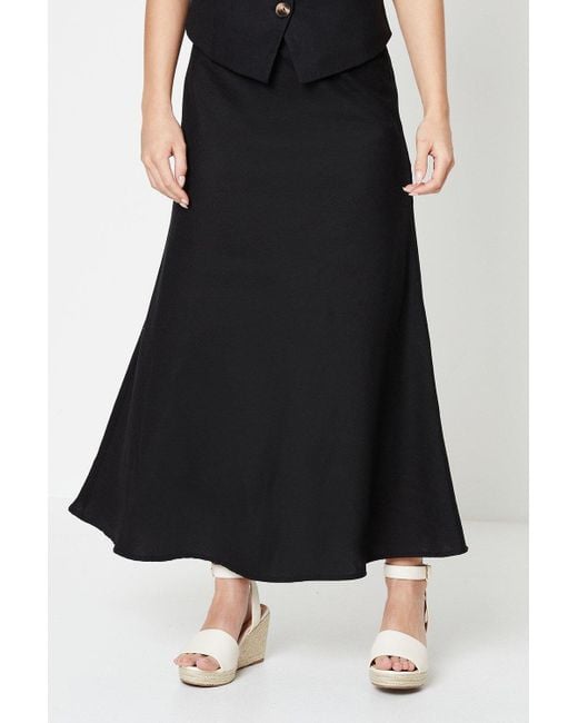 Dorothy Perkins Black Petite Linen Look Bias Cut Midi Skirt