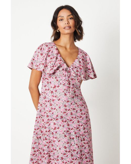 Dorothy Perkins Pink Futter Cap Sleeve Midi Dress