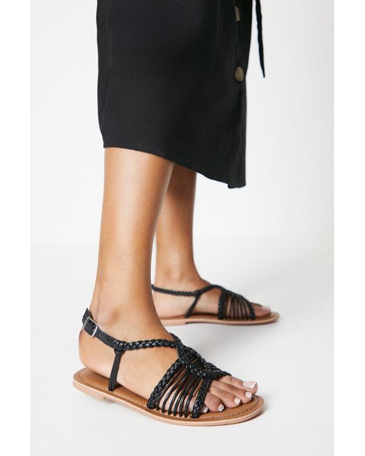 Dorothy Perkins Black Extra Wide Fit Leather Josie Lattice Flat Sandals