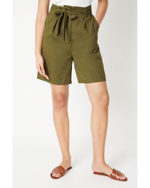 Dorothy Perkins Green Tall Belted Paperbag Waist Shorts