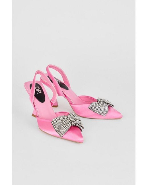 Dorothy Perkins Pink Bea Sparkly Bow Satin Court Shoes