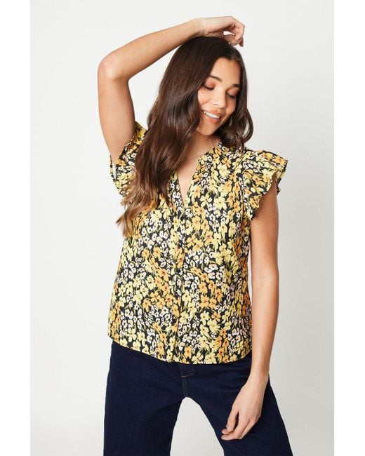 Dorothy Perkins Multicolor Petite Yellow Button Front Ruffle Shell Top
