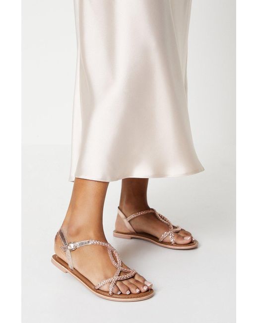 Dorothy Perkins Natural Leather Jessie Plaited Flat Sandals