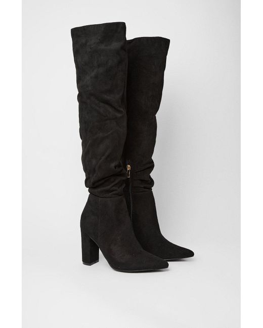 Dorothy Perkins Black Krissy Ruched Block Heel Pointed Over The Knee Boots