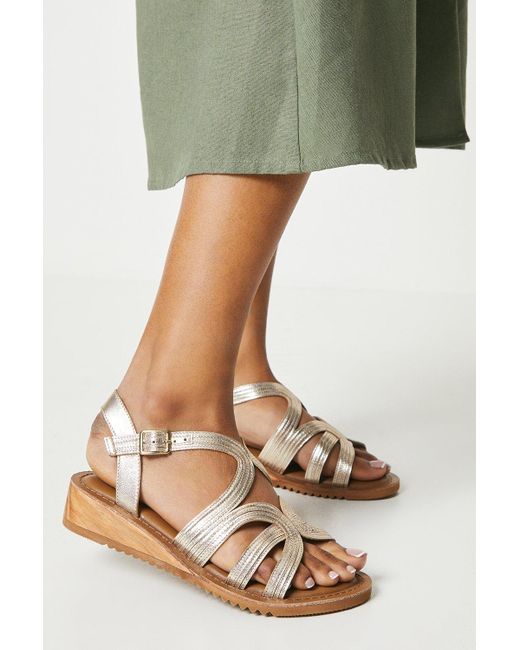 Dorothy Perkins Green Good For The Sole: Leather Wide Fit August Micro Wedge Heeled Sandals