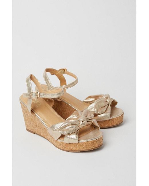 Dorothy Perkins Natural Wide Fit Rikki Bow Wedges