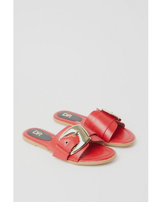 Dorothy Perkins Red Farah Chunky Metal Buckle Flat Slider Sandals