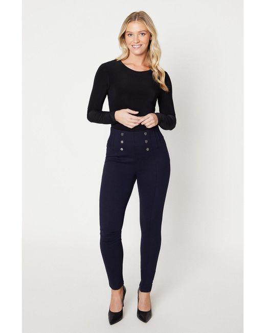 Dorothy Perkins Blue Button Front Pleat Skinny Trouser