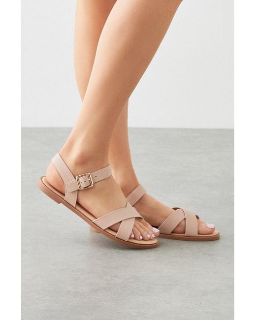 Dorothy Perkins Pink Wide Fit Florence Cross Strap Flat Sandals
