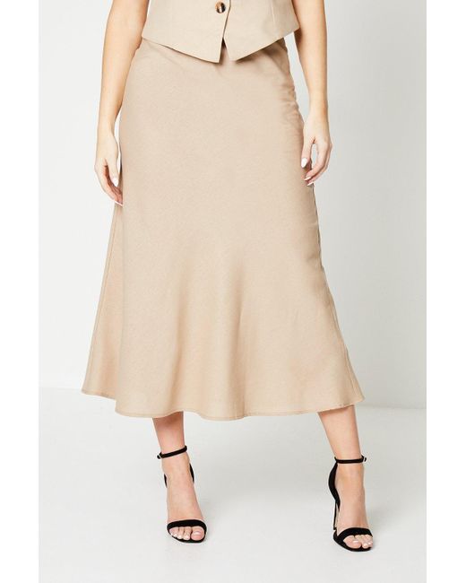 Dorothy Perkins Natural Linen Look Bias Cut Midi Skirt