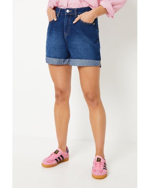 Dorothy Perkins Blue Petite Mom Fold Back Shorts