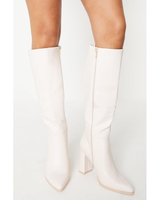 Dorothy Perkins White Wide Fit Kimmy Heeled Knee High Boots