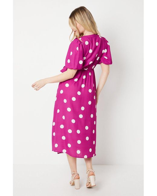 Dorothy Perkins Pink Spot Ruffle Tie Side Wrap Midi Dress